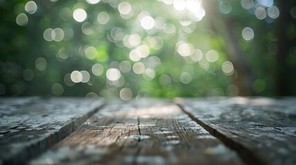 Sticker - Soft Bokeh Effect on Light Wooden Surface Evoking Forest Mist