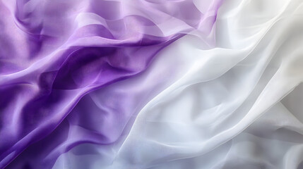 Wall Mural - Abstract background of white, light purple and purple fabric with a flowing texture.