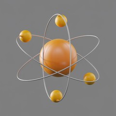 Fototapete - Stylized 3D model of an atom with a central nucleus and orbiting electrons.