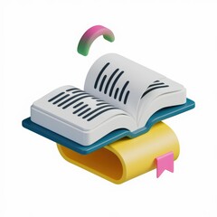 Poster - 3D illustration of an open book with a bookmark, symbolizing reading, knowledge, and education.