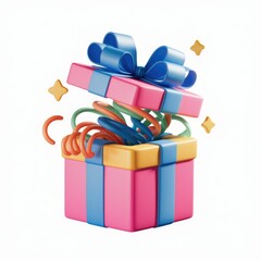 Poster - A vibrant 3D-rendered gift box springs open, revealing colorful surprises.
