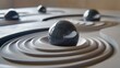 © Chaikit - contemporary zen garden close-up, polished stone spheres nestled in flowing sand patterns, serene composition, architectural detail photography, natural materials, mindful arrangement