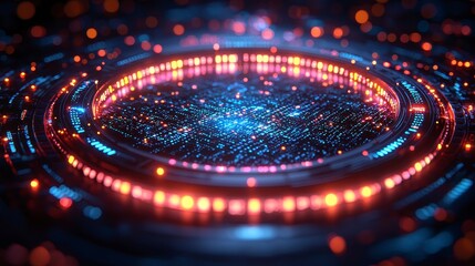 Futuristic glowing circular tech interface.