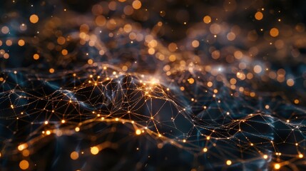 Network structure resembling brain or galaxy in artificial lighting representation.