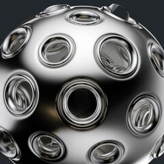 Leinwandbilder - A chrome sphere with numerous circular cutouts, creating a visually appealing geometric pattern.