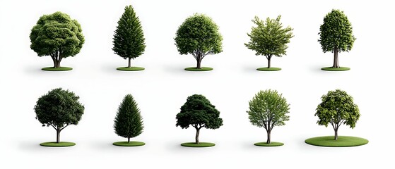 Wall Mural - trees various shapes style concept, a variety of ten distinct trees displayed in a row, showcasing d