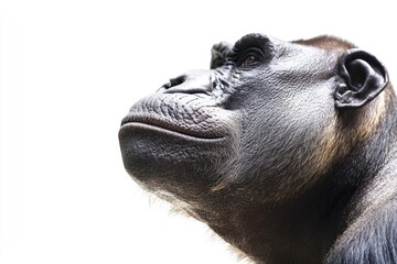 Wall Mural - Close-up shot of a monkey's face on a white background