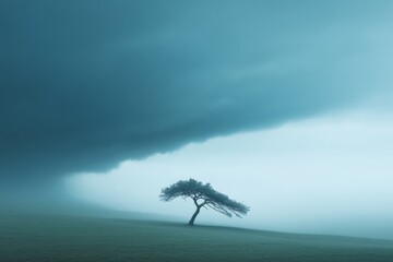 Aufkleber - Atmospheric Resilience Solitary Tree Against Dark Storm in Fog - Eco for Environmental Impact Campaigns and Sustainability Messaging