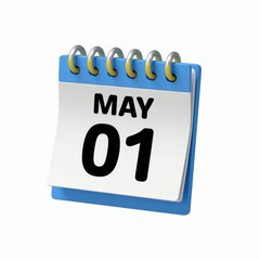 Poster - A blue desk calendar showing May 1st, a simple and clean design.