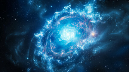 Wall Mural - abstract background of a beautiful glowing blue supernova galaxy in deep space. generative ai