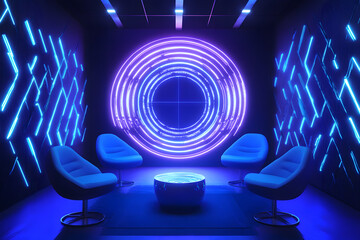 Wall Mural - futuristic cyber defense room with holographic data interfaces