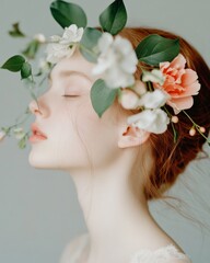 Aufkleber - Romantic Spring Bridal Aesthetic Delicate Floral Headdress on Bride in Soft Natural Light - Luxury Wedding Services Content and Elegant Event Branding
