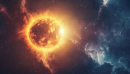 Wall Mural - radiant sun in outer space with glowing light effects -