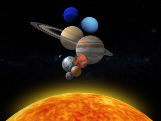 Wall Mural - solar system , planet alignment , retrograde planets 3d rendering illustration