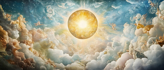 Wall Mural - the creation story depicted with a celestial scene of the heavens and the earth -