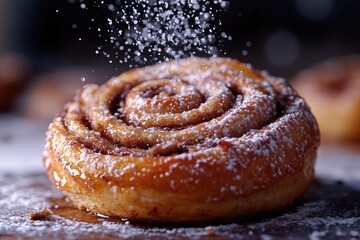 Wall Mural - A close-up shot of a sweet pastry covered in powdered sugar