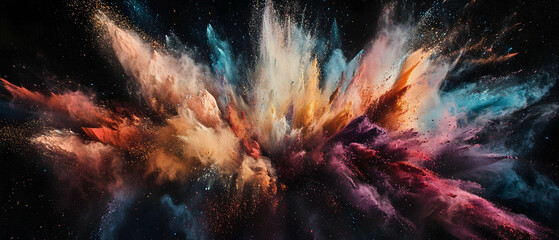 Wall Mural - vibrant explosion of colorful powder creating a dazzling display of colors against a black backgroun