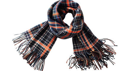 A plaid scarf with fringes isolated on transparent background