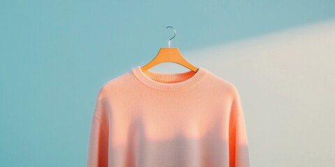 Aufkleber - Minimalist Fashion Peach Sweater on Hanger Against Gradient Background