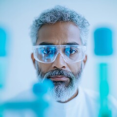 Aufkleber - Scientific Focus Mature Researcher in Protective Eyewear in Lab Setting