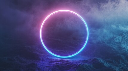 Poster - Neon Circle with Vibrant Light Trails and Holographic Patterns in Esports-Themed Setting