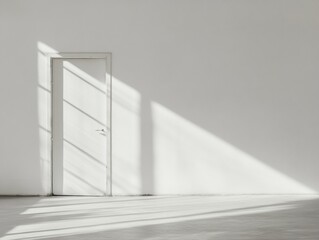 Poster - Light and Shadow Minimalist Doorway with Streaming Sunlight in Monochrome