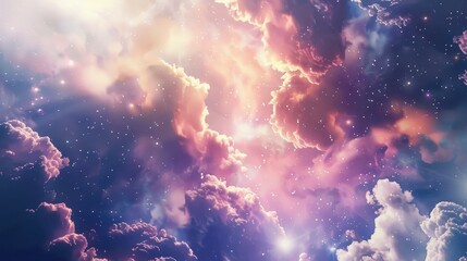 vibrant cosmic scene with bright clouds and twinkling stars