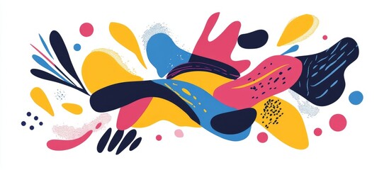 Wall Mural - colorful abstract shapes and patterns in a modern art style on a white background with ample copy sp