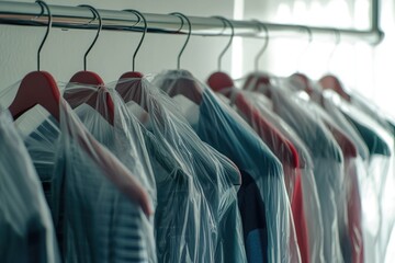 hanging clothes on a rack with no one around
