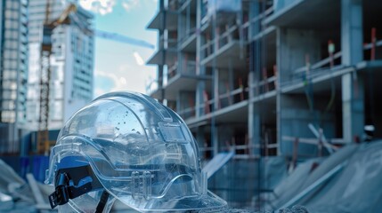 Wall Mural - Clear Safety Helmet in Urban Construction Environment