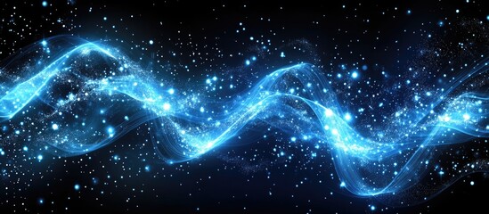 Wall Mural - blue glowing abstract wave with sparkling particles on dark background suitable for digital art and 