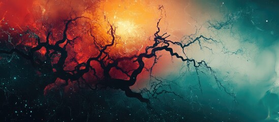 Wall Mural - abstract cosmic background with vibrant colors and intricate patterns resembling electric branches i