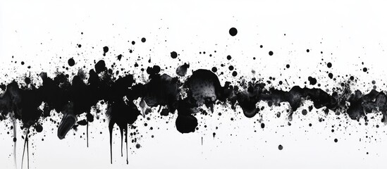 Wall Mural - black ink splatter texture on a white background with abstract paint drips and spots ideal for use a