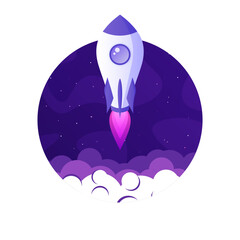 Wall Mural - rocket launch, space futuristic colorful background with planets and stars. cartoon starship, spaces