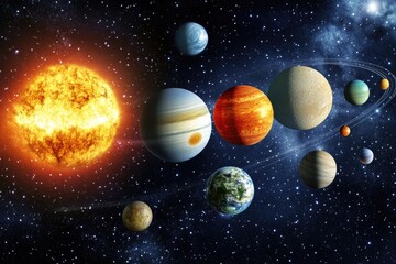 a cluster of planets orbiting a bright star in the night sky