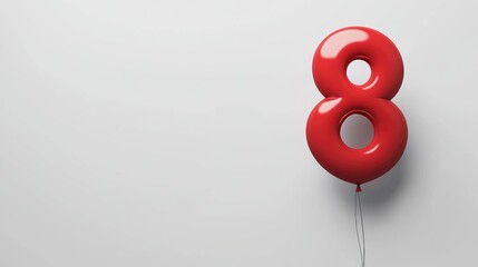 Wall Mural - Red balloon shaped like the number eight on a plain white background with copy space.