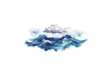 Wall Mural - illustration of an ocean wave with a cloud in the center. on a white background