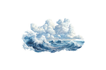 Wall Mural - illustration of an ocean wave with a cloud in the center. on a white background