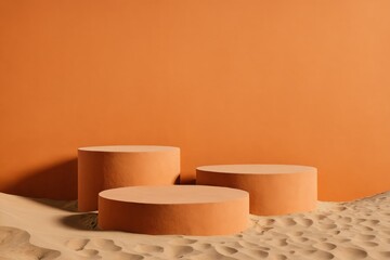 Wall Mural - Three orange podiums rest on sand