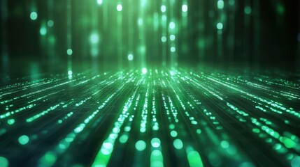 Digital abstract technology green data matrix with broad connection concept background wallpaper AI generated image