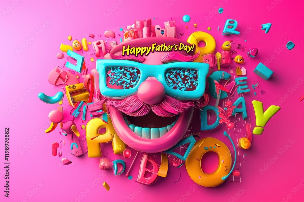 A lively display features a smiling, cartoonish face adorned with sunglasses and a mustache.