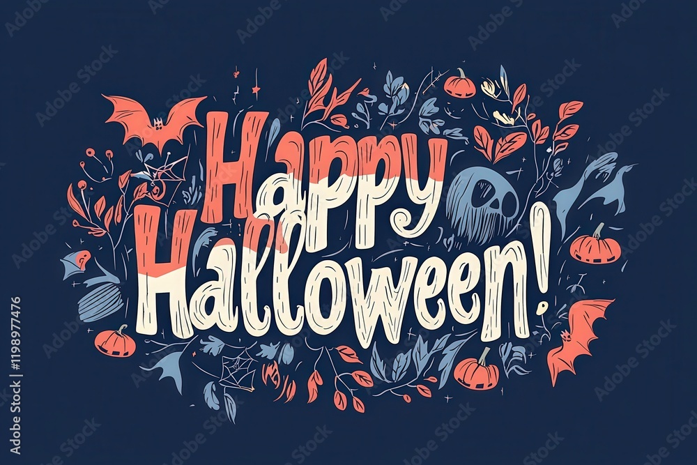Colorful decorations celebrate Halloween with playful bats, pumpkins, and spooky elements against a dark background. A festive ambiance invites joy and creativity during this fun holiday.
