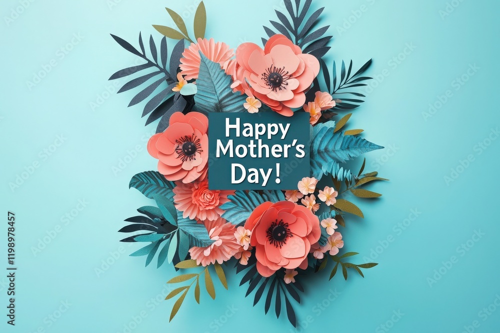 A joyful display features colorful flowers and leaves, celebrating Mothers Day in a creative way.