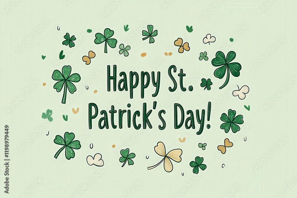 Colorful shamrocks and cheerful text create a festive atmosphere for St. Patricks Day. This design captures the joy and spirit of the holiday, bringing people together in celebration.
