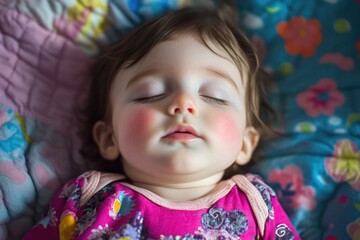 Wall Mural - A young girl relaxing on a bed, eyes shut in a peaceful pose