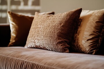 Poster - A close-up view of a couch with pillows, perfect for interior design or home decor projects