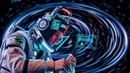 Aufkleber - Astronaut conducts experiment in futuristic space environment filled with swirling energy