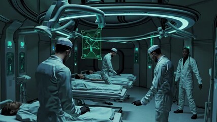 Poster - Medical professionals conduct procedures in a high-tech hospital room with advanced imaging technology