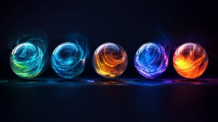 Wall Mural - A close-up of the reflection of the spheres in colorful bubbles, with a haze around them that evokes a cosmic element