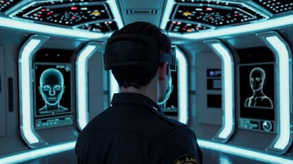 Fototapete - Exploring futuristic technology in a high-tech environment with advanced holographic displays